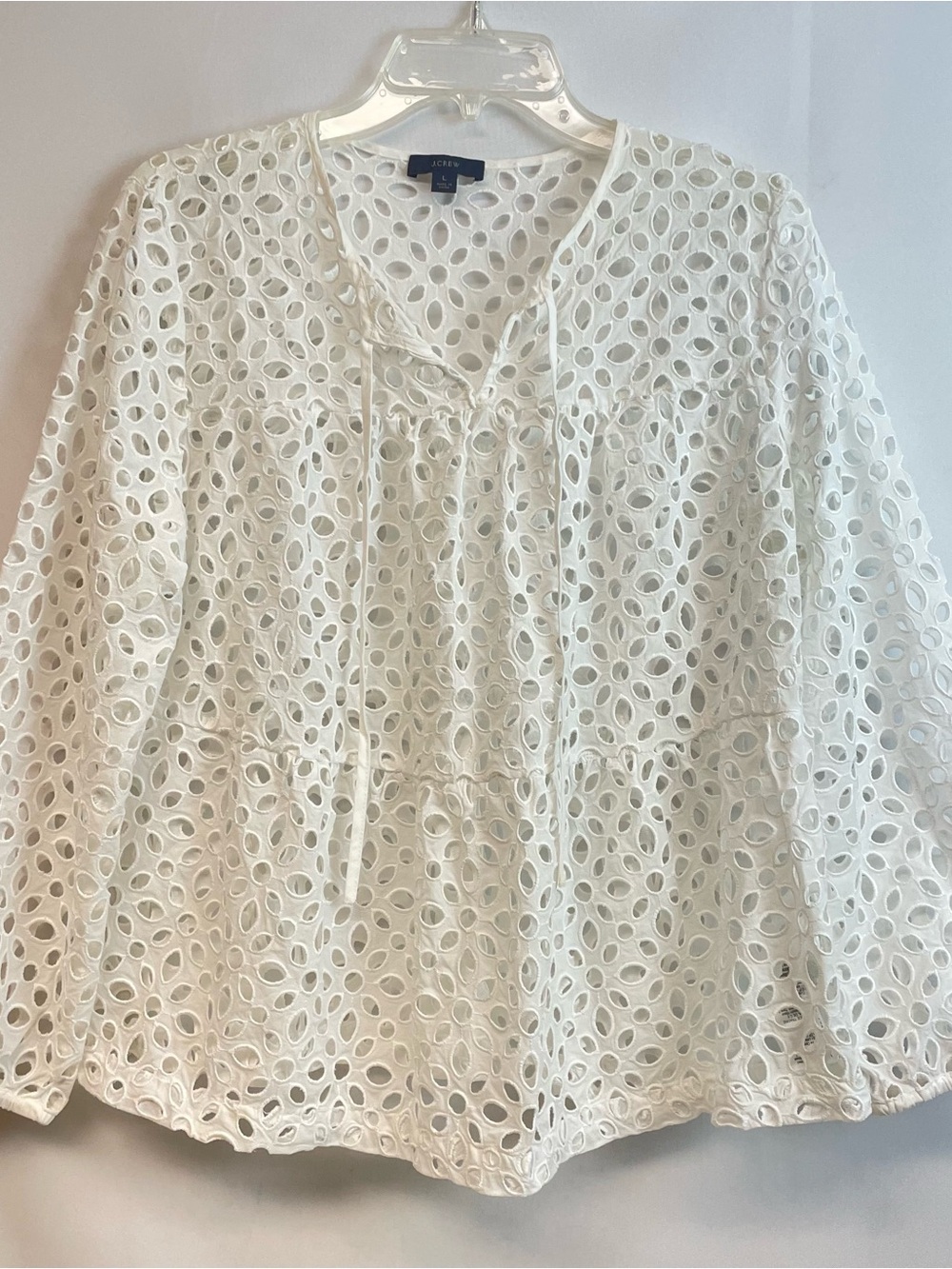 LOFT White Eyelet Tie-Neck Peasant Blouse